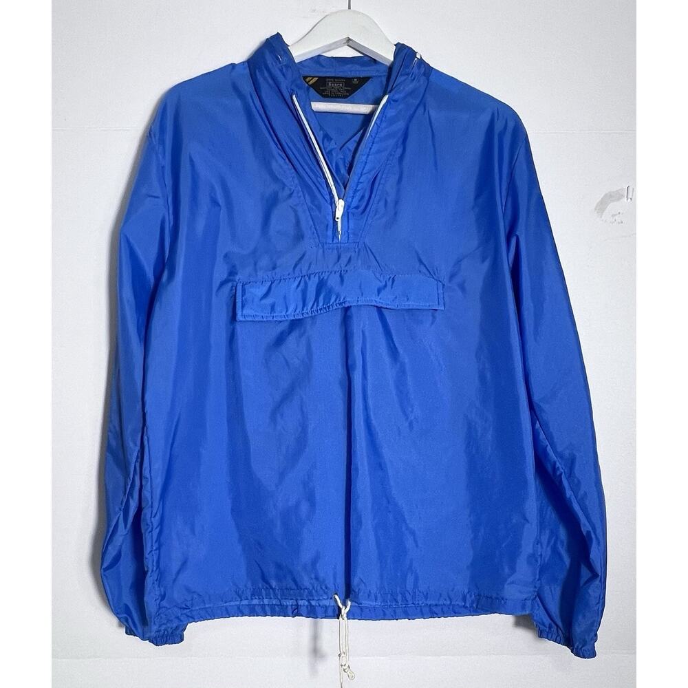 Vintage Sears Windbreaker Half-Zip Hidden Hood Blue Lightweight unisex Medium